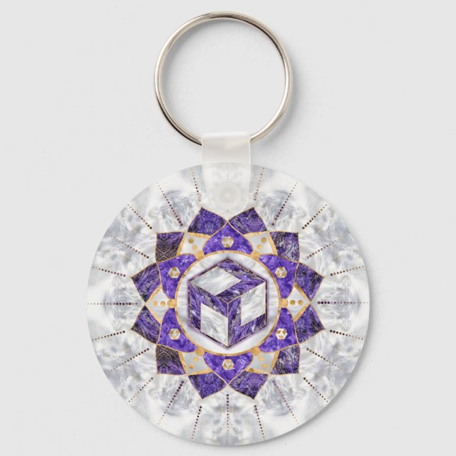 Antahkarana in Lotus Mandala- Amethyst und Pearl Schlüsselanhänger (Vorderseite)