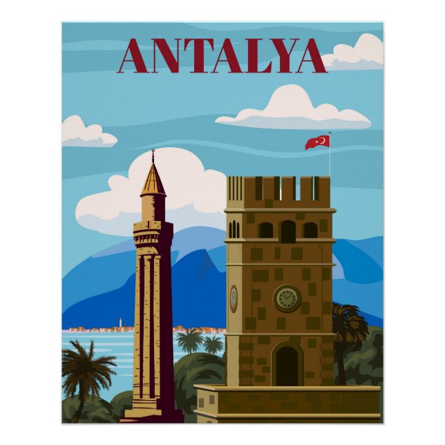 Antalya Retro Sehenswürdigkeit Poster (Vorderseite)