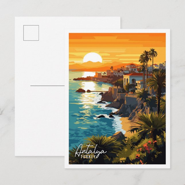 Antalya Türkei Vintage Reise Illustration Postkarte (Vorne/Hinten)