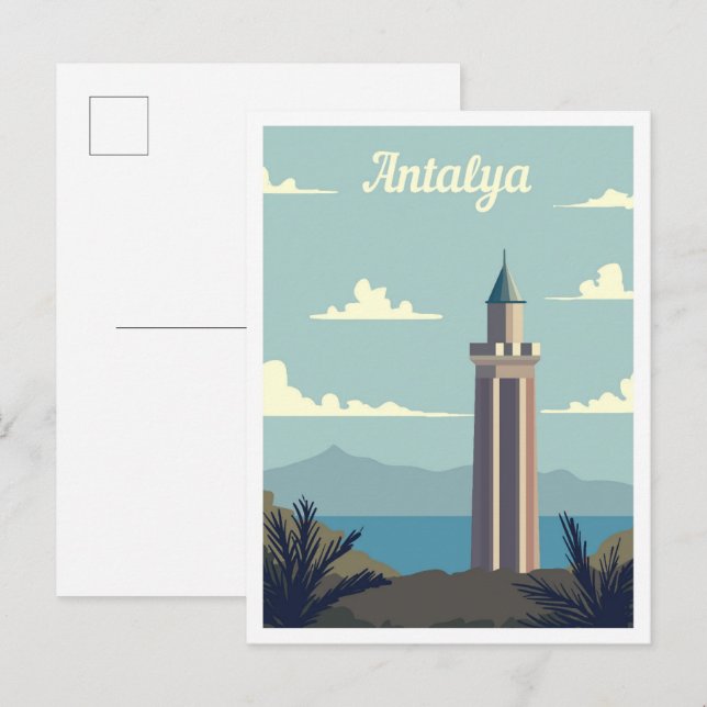Antalya Turkey Art Travel Illustration Postkarte (Vorne/Hinten)