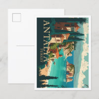 Antalya Turkey Vintage Travel Illustration