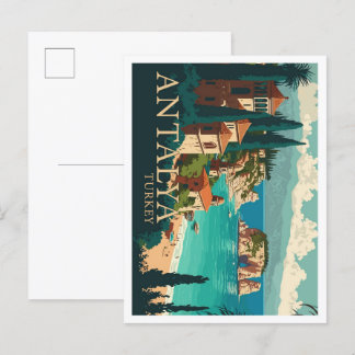 Antalya Turkey Vintage Travel Illustration Postkarte
