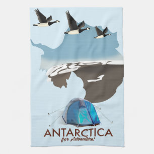 Antarktika Für Abenteuer-Reiseplakat Karte. Geschirrtuch