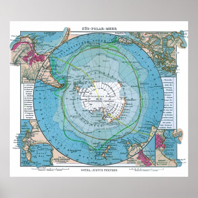 " Antarktis:  1906 - Südpolar Meer Karte (deutsch) Poster (Vorne)