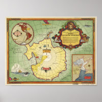 Antarktis - 2. Byrd Expedition Anqitue Karte 1934
