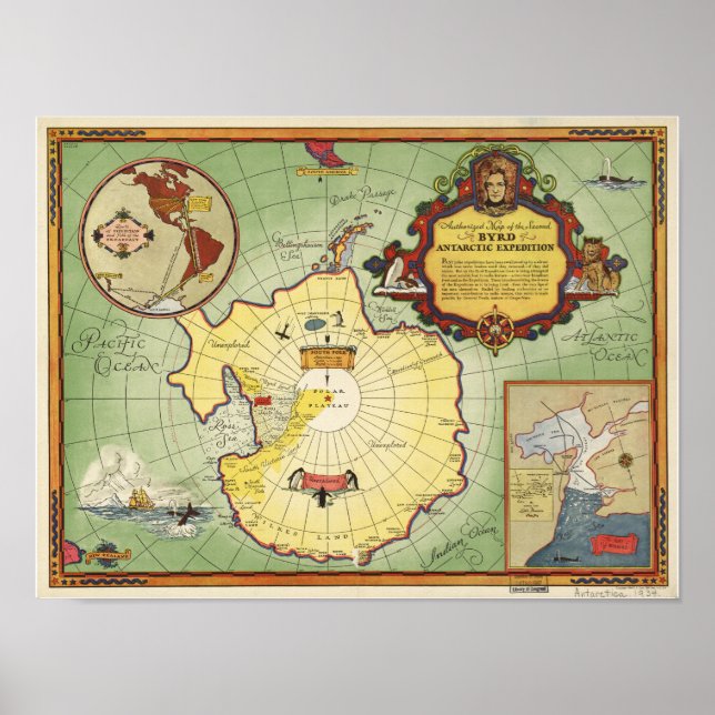 Antarktis - 2. Byrd Expedition Anqitue Karte 1934 Poster (Vorne)