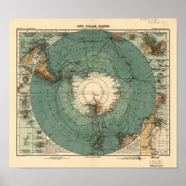 Antarktis Antiker Atlas Karte von 1912 Poster (Vorne)