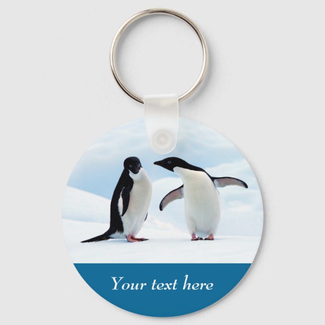 Antarktis Pinguin auf Eis personalisierter Text Schlüsselanhänger (Vorderseite)