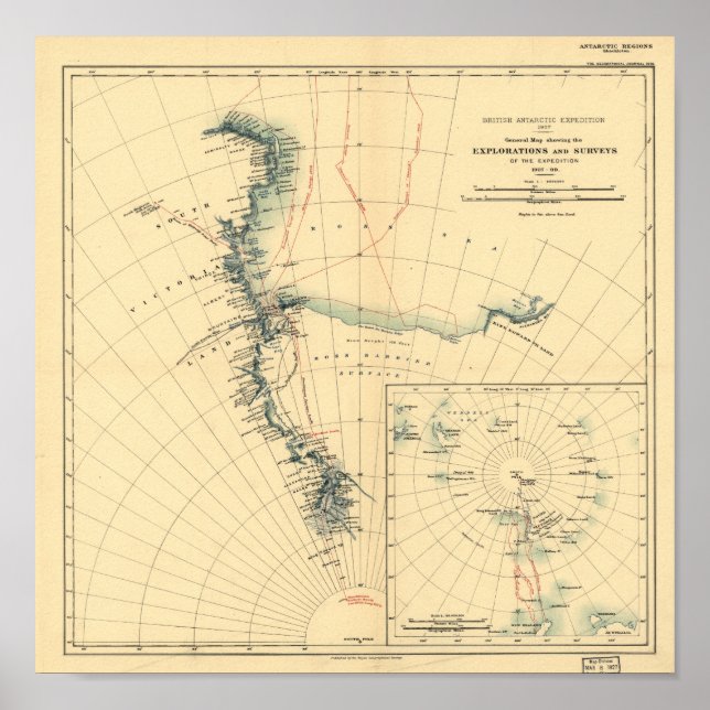 Antarktische Expedition und Surveys Antike Karte 1 Poster (Vorne)