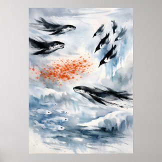 Antarktische Tierwelt Aquarell-Kunst Poster