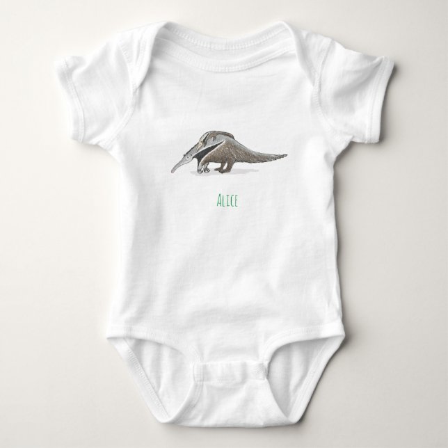 Anteater Baby Ganzkörperanzug mit Babyname Baby Strampler (Vorderseite)