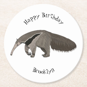 Anteater-Cartoon-Abbildung Runder Pappuntersetzer