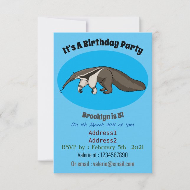 Anteater-Happy-Cartoon-Abbildung Einladung (Vorderseite)