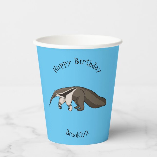 Anteater-Happy-Cartoon-Abbildung Pappbecher (Vorderseite)