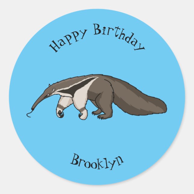 Anteater-Happy-Cartoon-Abbildung Runder Aufkleber (Vorderseite)