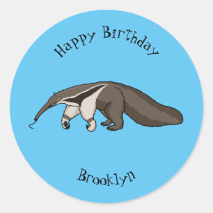 Anteater-Happy-Cartoon-Abbildung Runder Aufkleber