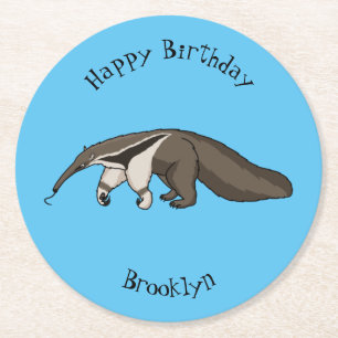 Anteater-Happy-Cartoon-Abbildung Runder Pappuntersetzer