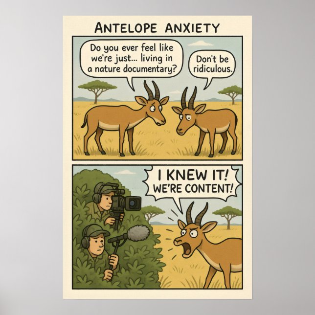 Antelope Anxiety Comic - Nature Documentary Spaß Poster (Vorne)