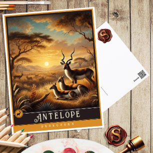 Antelope Carte postale Famille Vintage Animal
