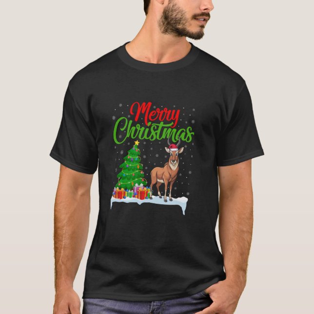 Antelope Christmas Tree Lights Funny Xmas Antelope T-Shirt (Vorderseite)
