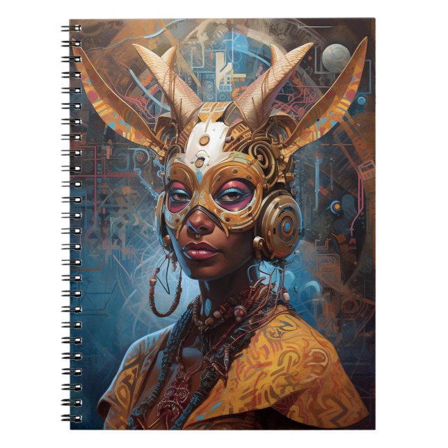 Antelope Headdress Science Fiction Cyberpunk Notizblock (Vorderseite)