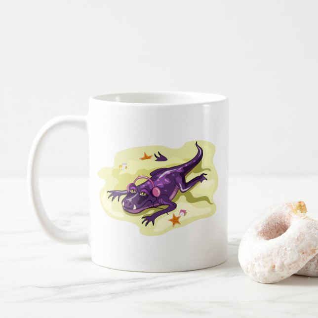 Anteosaurus Sonnenbaden mit Kopfhörern. Kaffeetasse (Mit Donut)