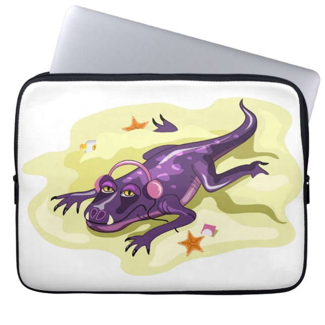 Anteosaurus Sonnenbaden mit Kopfhörern. Laptopschutzhülle (Vorderseite)