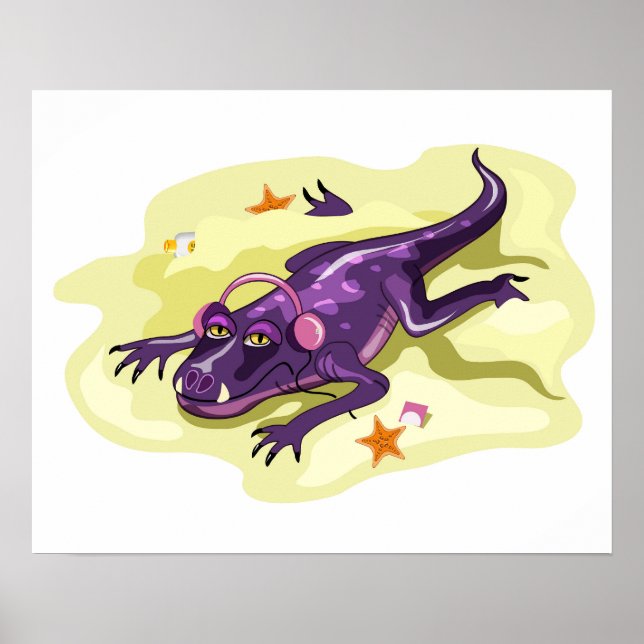 Anteosaurus Sonnenbaden mit Kopfhörern. Poster (Vorne)