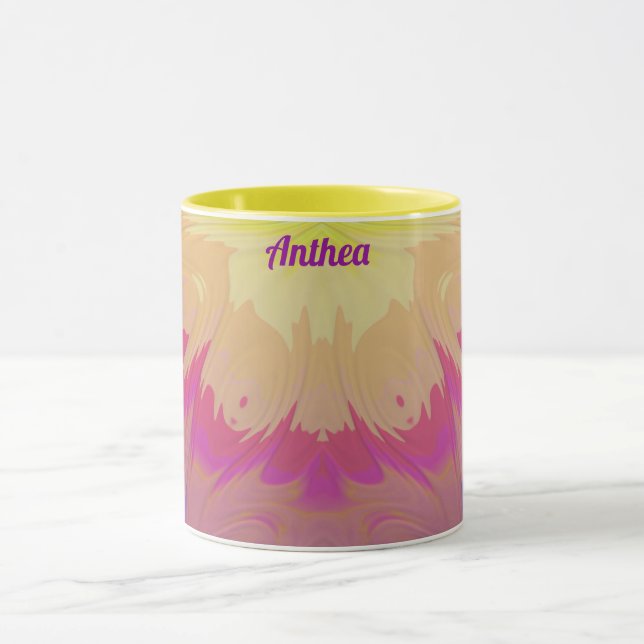 ANTHA ~Zany 3D-Fraktal ~ Rosa Lila-Gelb Tasse (Zentrum)