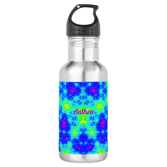 ANTHEA ~ Blue Pink Yellow Green ~ Edelstahlflasche (Vorderseite)