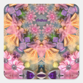 ANTHEA ~ Farbtöne Gelb, Lila, Rosa, Blau Quadratischer Aufkleber