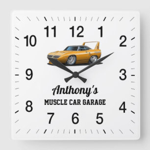 Anthony's Muscle Car Garage Quadratische Wanduhr