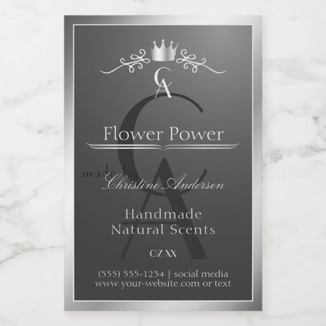 Anthracite Product Label Silver Frame and Monogram Lebensmitteletikett (Einzelnes Label)