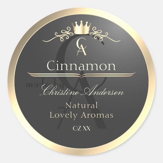 Anthracite with Gold Border Monogram Product Label Runder Aufkleber (Vorderseite)