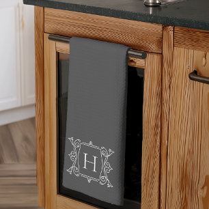 Anthrazit   Vintag Frame Monogram Geschirrtuch