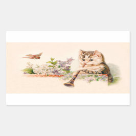 Anthropomorphe Katze Spielhorn - Vintage Kunst Rechteckiger Aufkleber