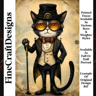 Anthropomorphe Steampunk Chic Katze R1F Decoupage Seidenpapier