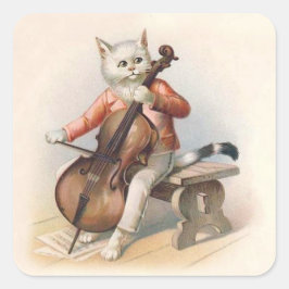 Anthropomorphe weiße Katze Cello spielen Quadratischer Aufkleber