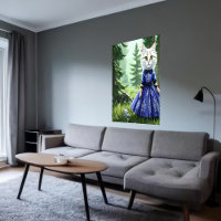 Anthropomorphe weiße Katze in blauem Kleid | Art d