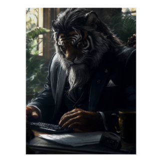 Anthropomorpher Tiger Businessman in einer Studie Poster