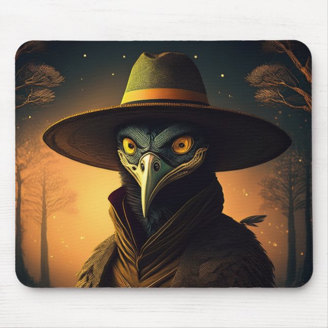 Anthropomorphic Blackbird Seer In Elegant Outfit Mousepad (Vorne)