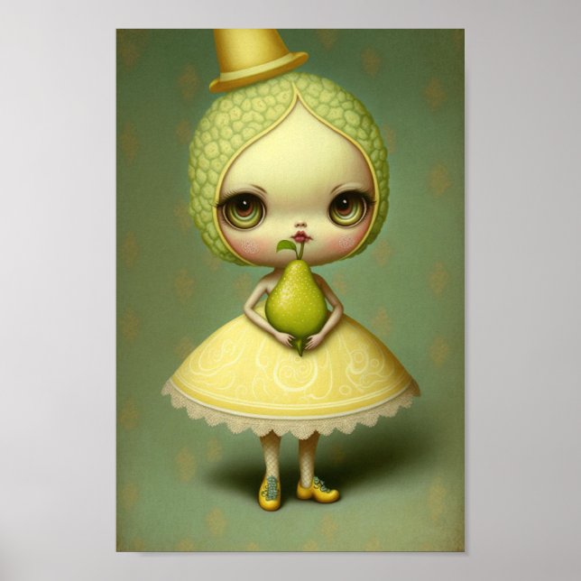 Anthropomorphisches Birnmädchen im surrealistische Poster (Vorne)