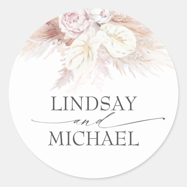 Anthurien und Pampas Grass Elegant Exotic Runder Aufkleber (Vorderseite)