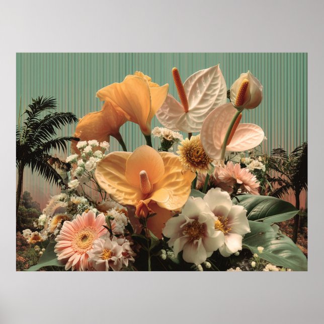 Anthurien- und tropische Blumenarrangement Poster (Vorne)
