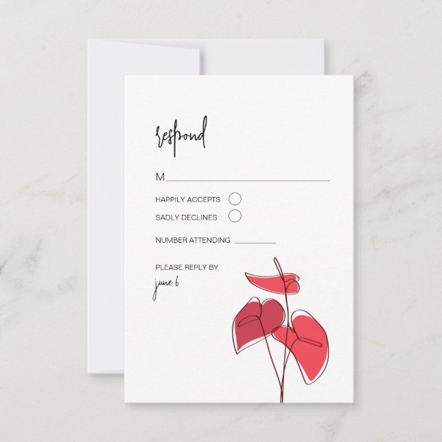 Anthurium ・ Dessin Floral ・ Carte RSVP moderne (Devant)