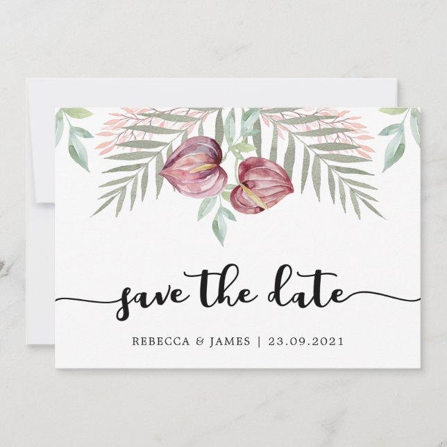 Anthurium floral Save the Date Karte (Vorderseite)