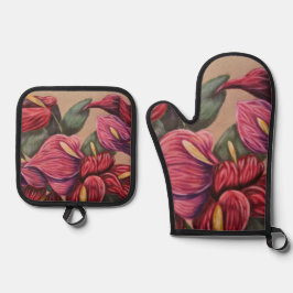 Anthurium-Ofen-Mitt-Set Ofenhandschuh & Topflappen-Set
