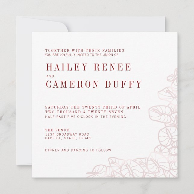 Anthurium Romantic Modern Wedding Invitation Einladung (Vorderseite)