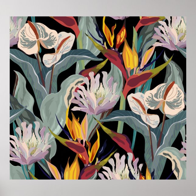 Anthurium Strelitzia: Tropischer Vintager Splendor Poster (Vorne)