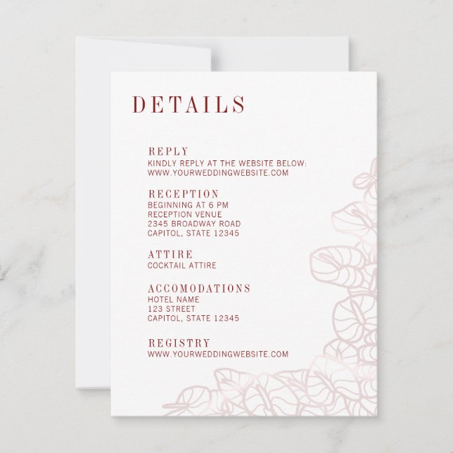 Anthurium Wedding Details & Reply Enclosure Card RSVP Karte (Vorderseite)